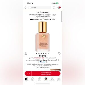 Brand new Estée Lauder foundation in the shade 1C0 Shell.😍